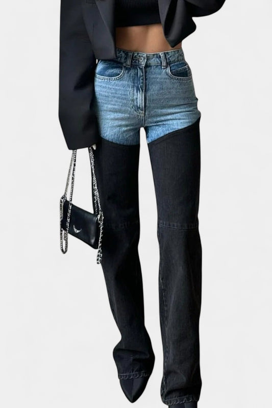 Mijie High-Waisted Patchwork Straight-Leg Jeans