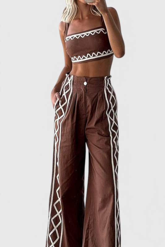 Mirella Zigzag Print Crop & Wide-Leg Set