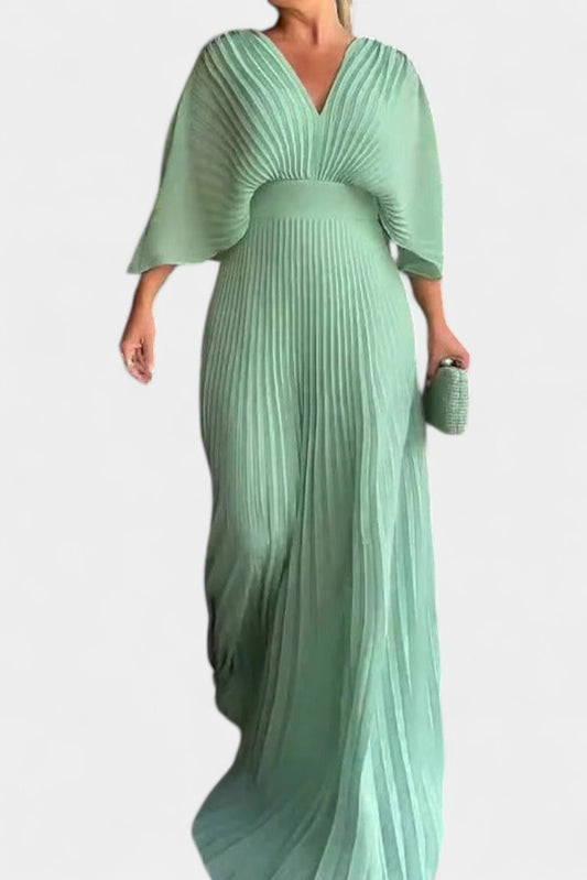 Anita Pleated V-Neck Midi Dress