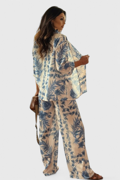 Odile Cotton Blend Set with 3/4 Sleeve Top & Pocketed Trousers