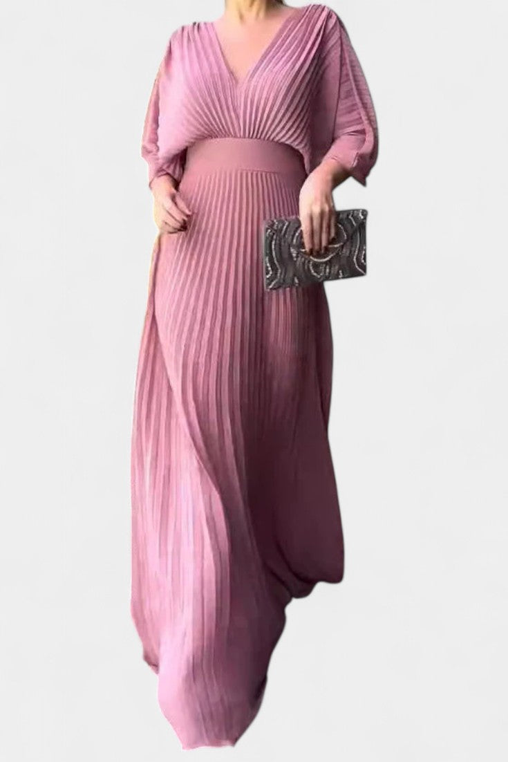Anita Pleated V-Neck Midi Dress