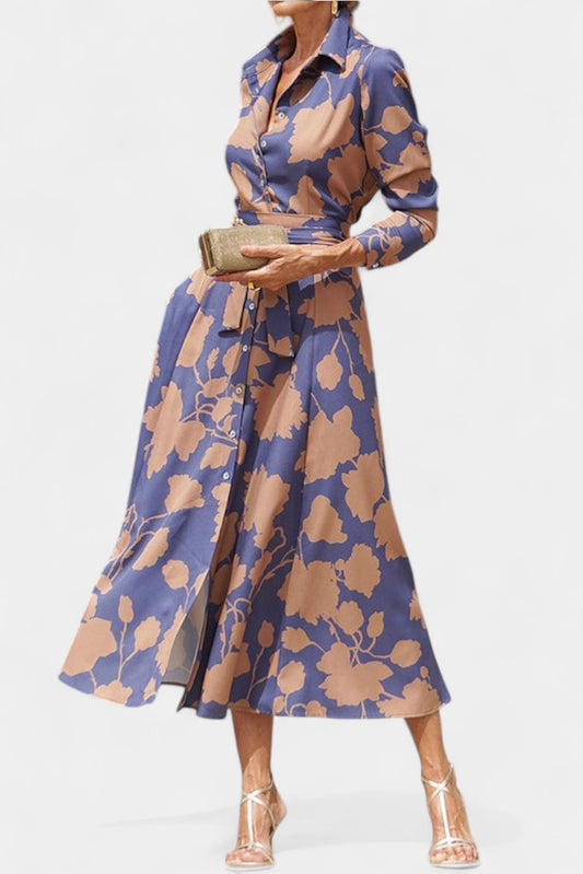 Samaria Floral Collared Button Midi Dress