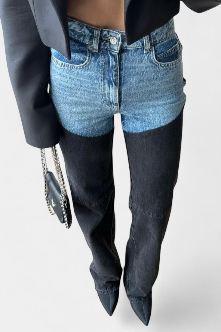 Mijie High-Waisted Patchwork Straight-Leg Jeans