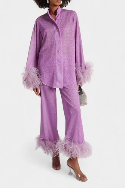 Polina Feather Collar Two-Piece Set