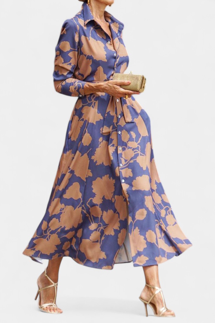 Samaria Floral Collared Button Midi Dress