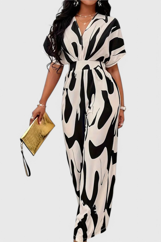 Zahara Abstract Print Jumpsuit with Cinched Waist