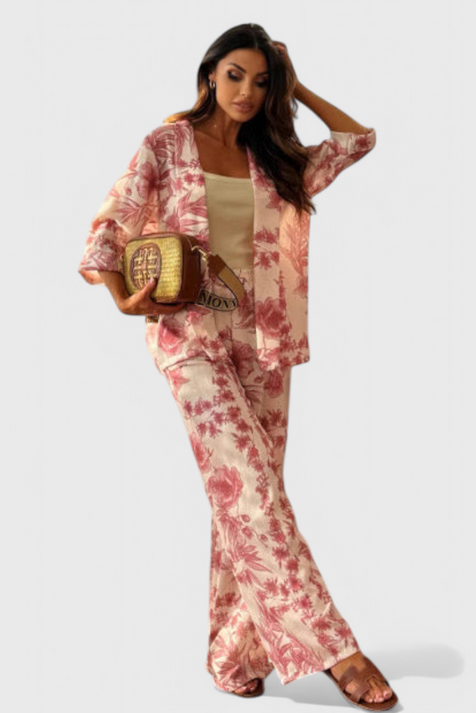 Odile Cotton Blend Set with 3/4 Sleeve Top & Pocketed Trousers