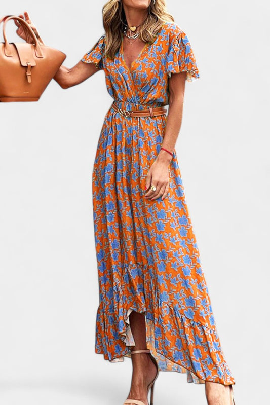 Kinslee V-Neck Printed Swing Maxi Dress