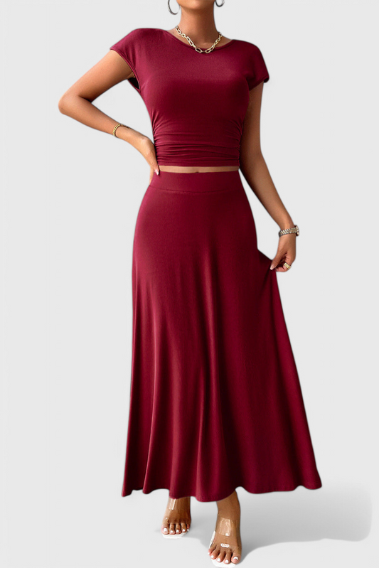 Anastasia Ruched Crop Top & Flowing Skirt Co-Ord