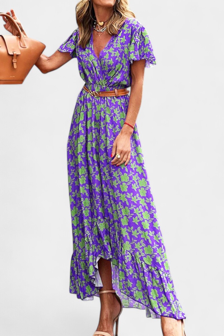 Kinslee V-Neck Printed Swing Maxi Dress