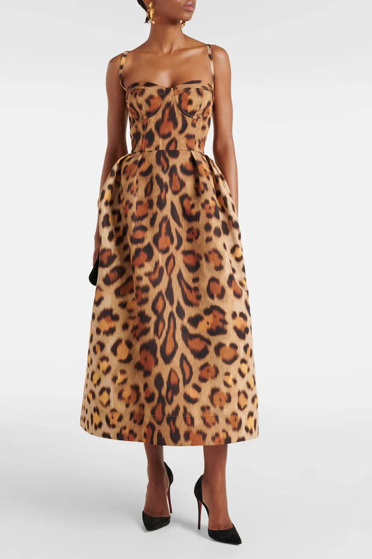 Tiana Leopard Bustier Midi Dress