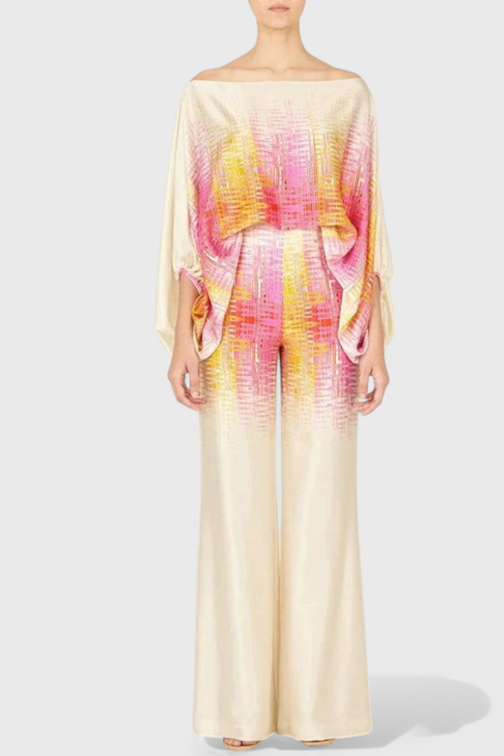 Sybella Off-Shoulder Two-Piece Set with Wide-Leg Trousers
