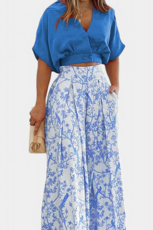 Olivia V-Neck Top & Wide-Leg Trousers Set