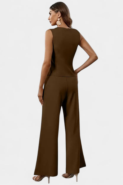 Heskia Sleeveless Waistcoat & Wide-Leg Pants Set