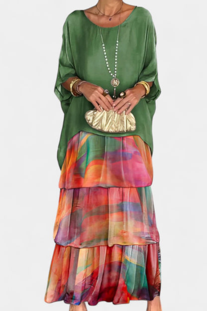 Caroline Printed Tiered Batwing Maxi Dress