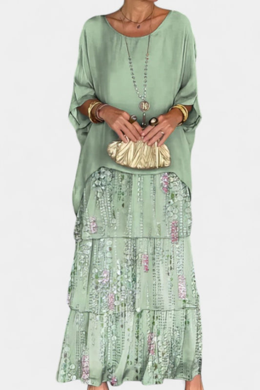 Caroline Printed Tiered Batwing Maxi Dress