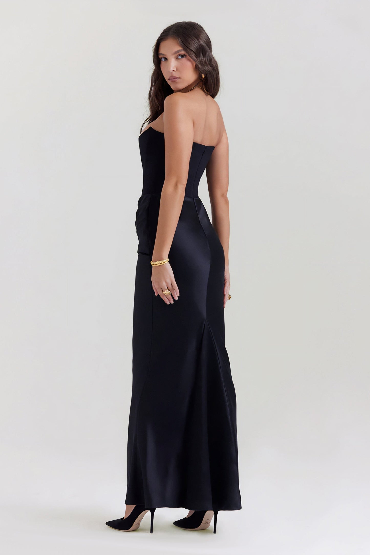 Emily Strapless Corset Draped Maxi Dress