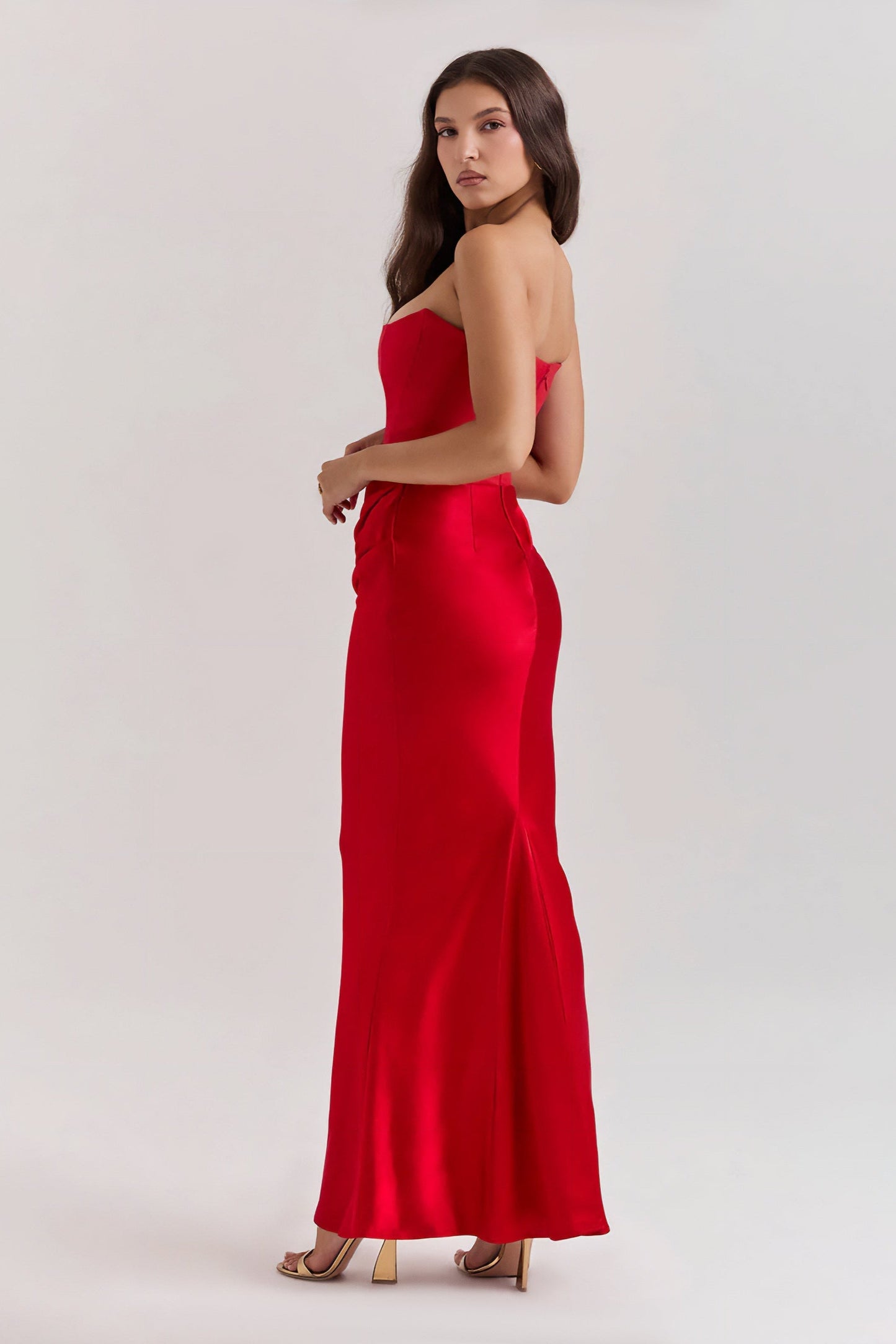 Emily Strapless Corset Draped Maxi Dress