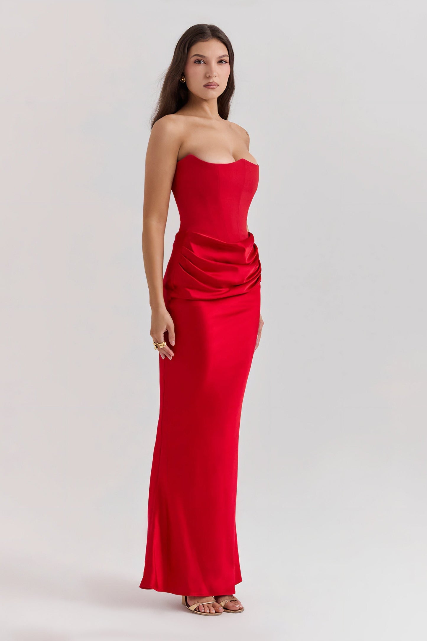 Emily Strapless Corset Draped Maxi Dress