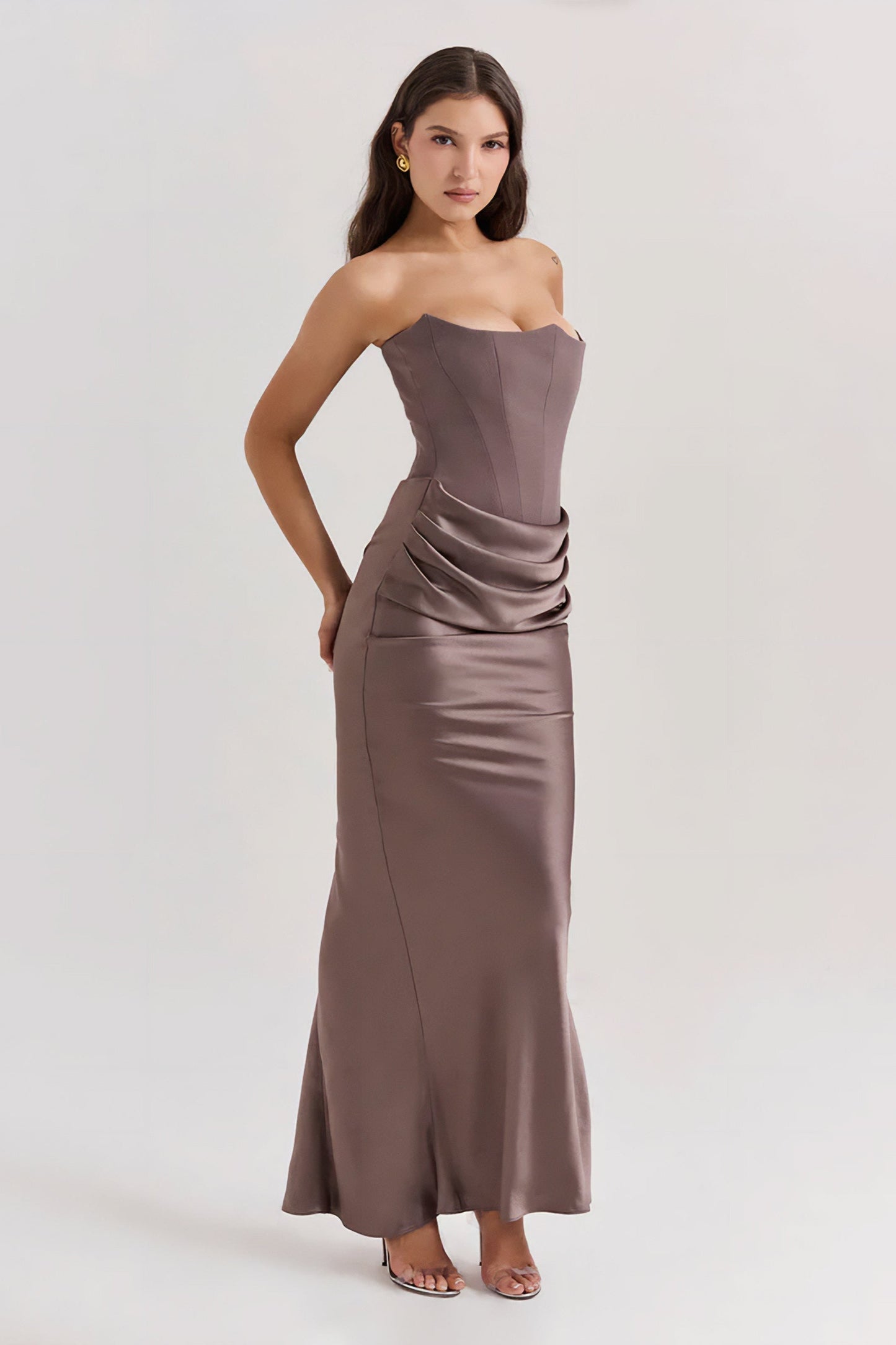 Emily Strapless Corset Draped Maxi Dress