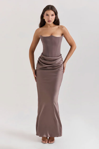 Emily Strapless Corset Draped Maxi Dress