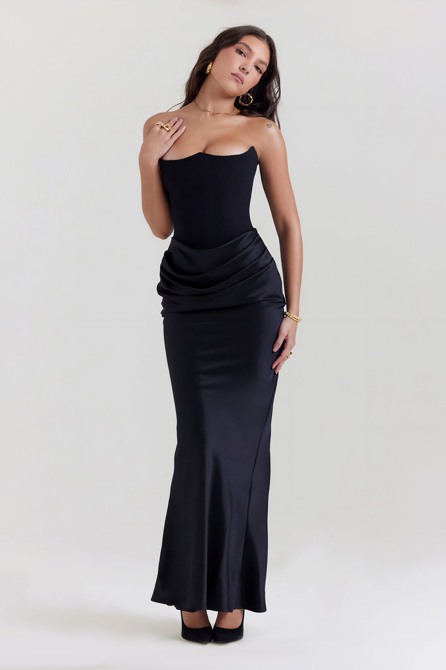Emily Strapless Corset Draped Maxi Dress