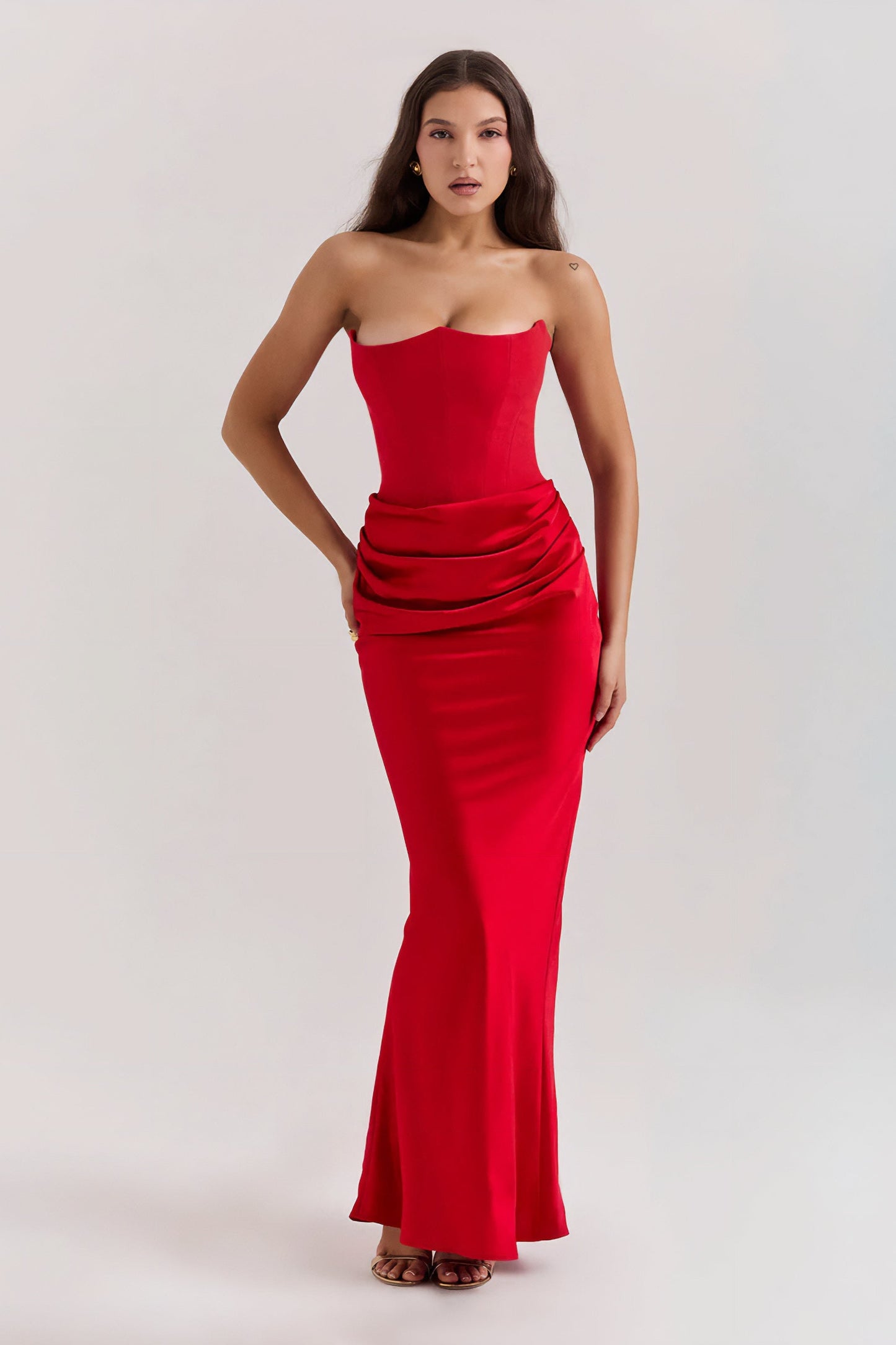 Emily Strapless Corset Draped Maxi Dress