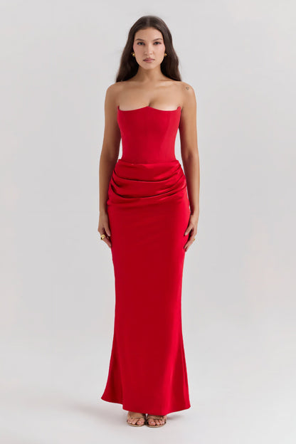 Emily Strapless Corset Draped Maxi Dress