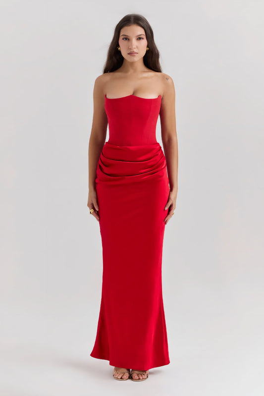 Emily Strapless Corset Draped Maxi Dress