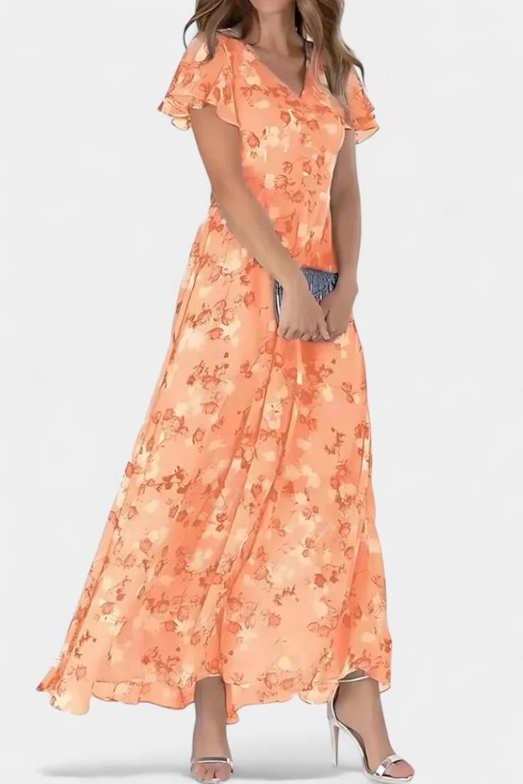 Amara Floral Flutter Sleeve Maxi Dress