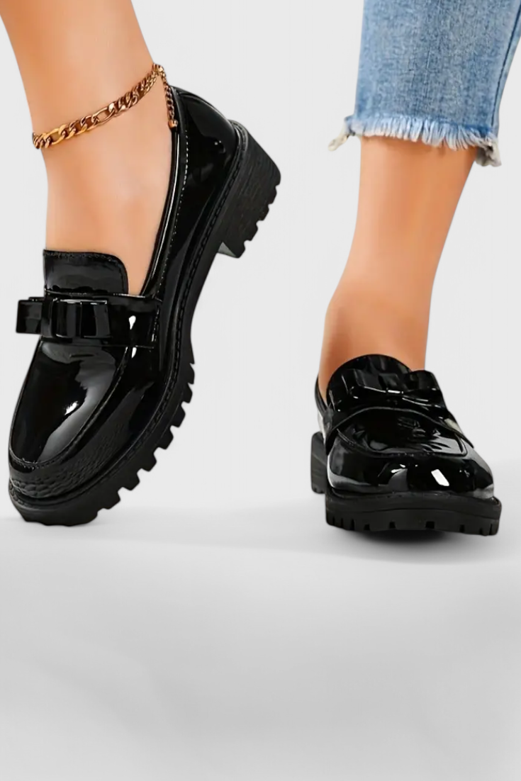 Zinnia Bow Detail Block Heel Loafers