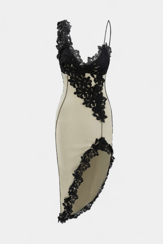 Diana Asymmetric Lace Panel Midi Dress