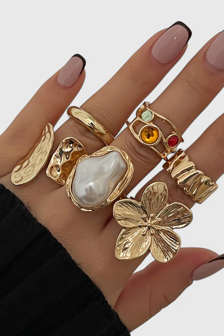 Pearl Liquid Flower Lava Open Shape Ring