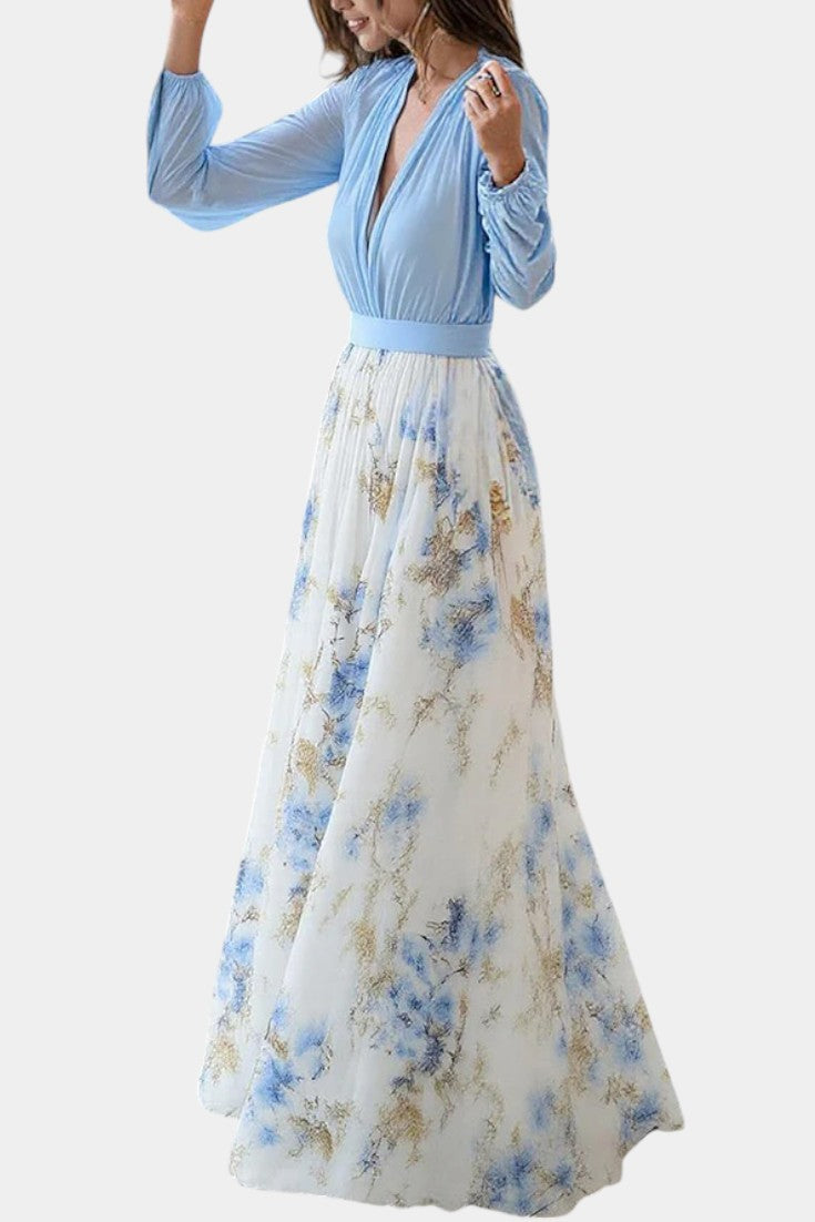 Eliane Stunning Floral Print V-Neck Maxi Dress