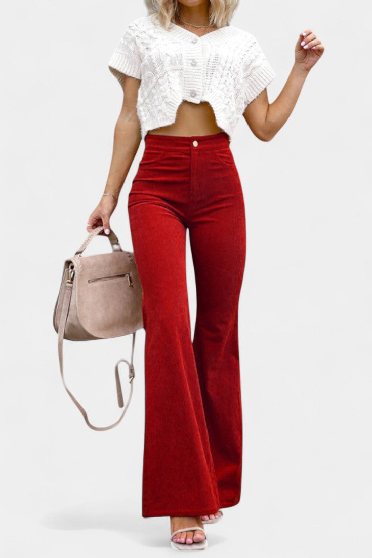 Kiara High-Waisted Wide-Leg Velvet Pants
