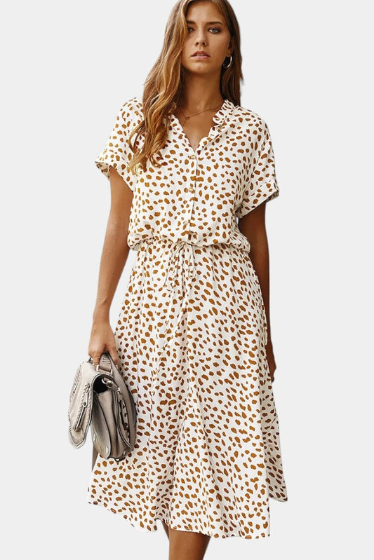 Rovena Polka Dot Shirt Midi Dress