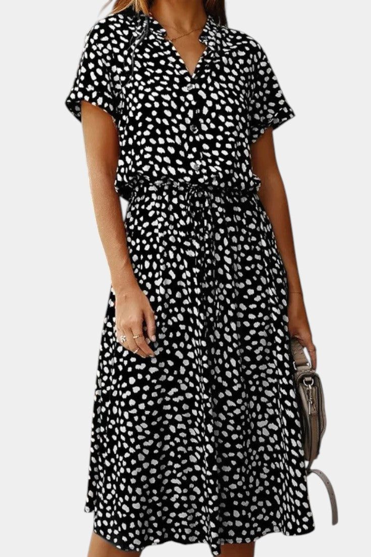 Rovena Polka Dot Shirt Midi Dress