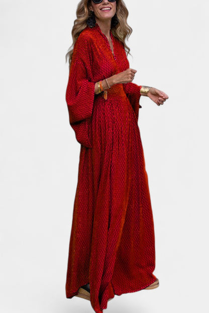 Lamiss V-Neck Long Sleeve Flowy Maxi Dress