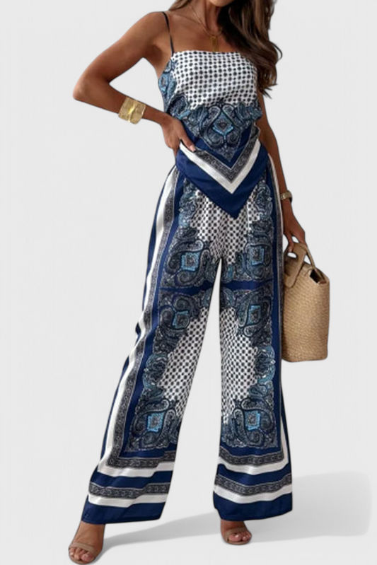Leonie Paisley Print Co-Ord Set with Tie-Back Detail
