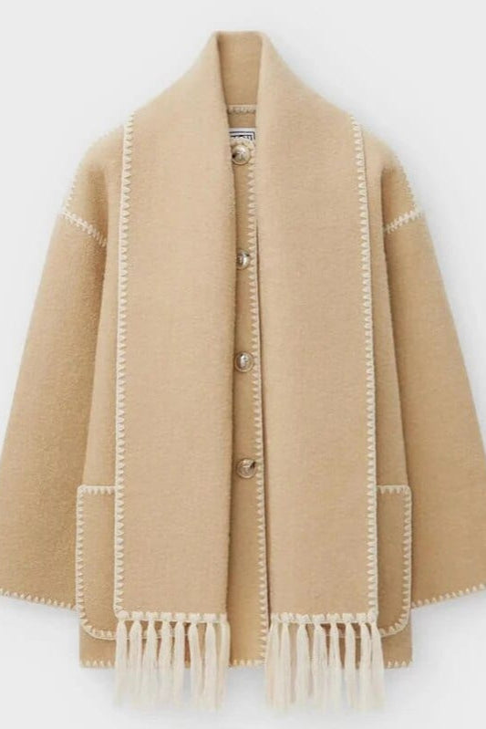 Fawn Poppy Fringed Scarf Coat