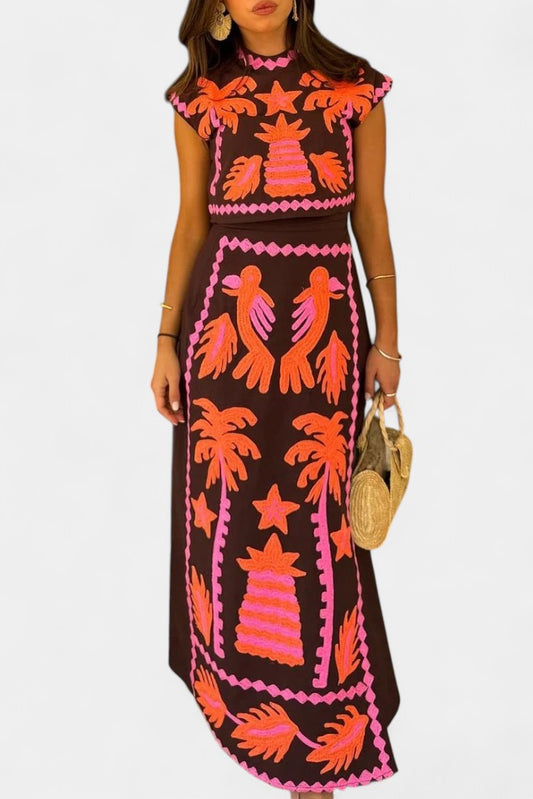 Sloan Coconut Palm Cut-Out Button Top & Skirt Set