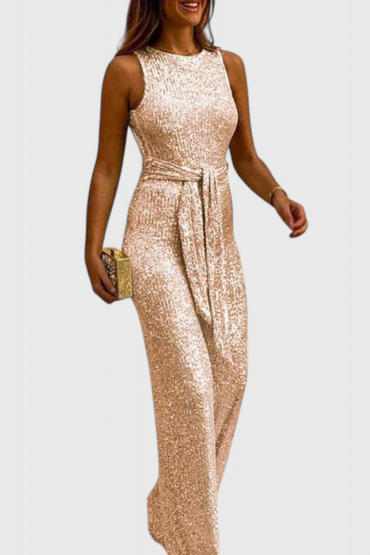 Adele Glam Sequin Tie-Waist Jumpsuit