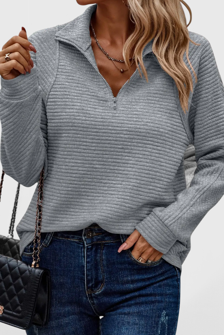 Helene Zip V-Neck Long Sleeve Jumper