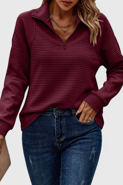 Helene Zip V-Neck Long Sleeve Jumper
