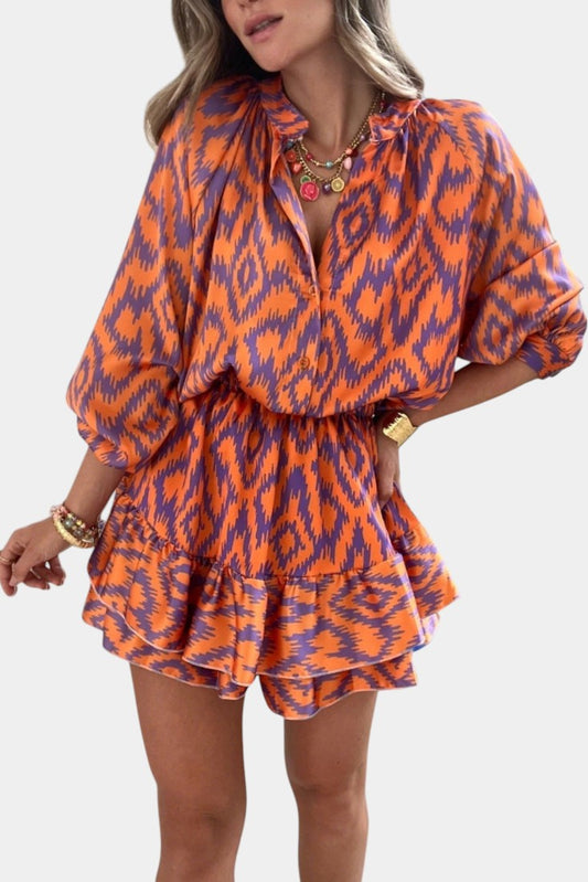 Yasmine Printed Ruffle Romper Mini Dress