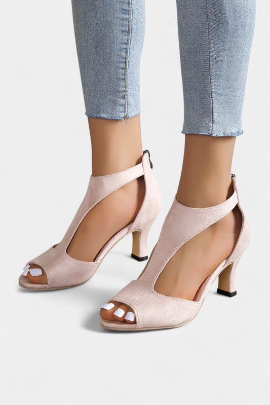 Violy T-Strap Peep Toe Mid-Heel Sandals