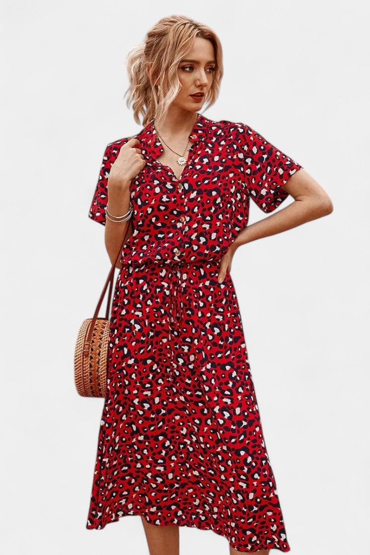 Rovena Polka Dot Shirt Midi Dress