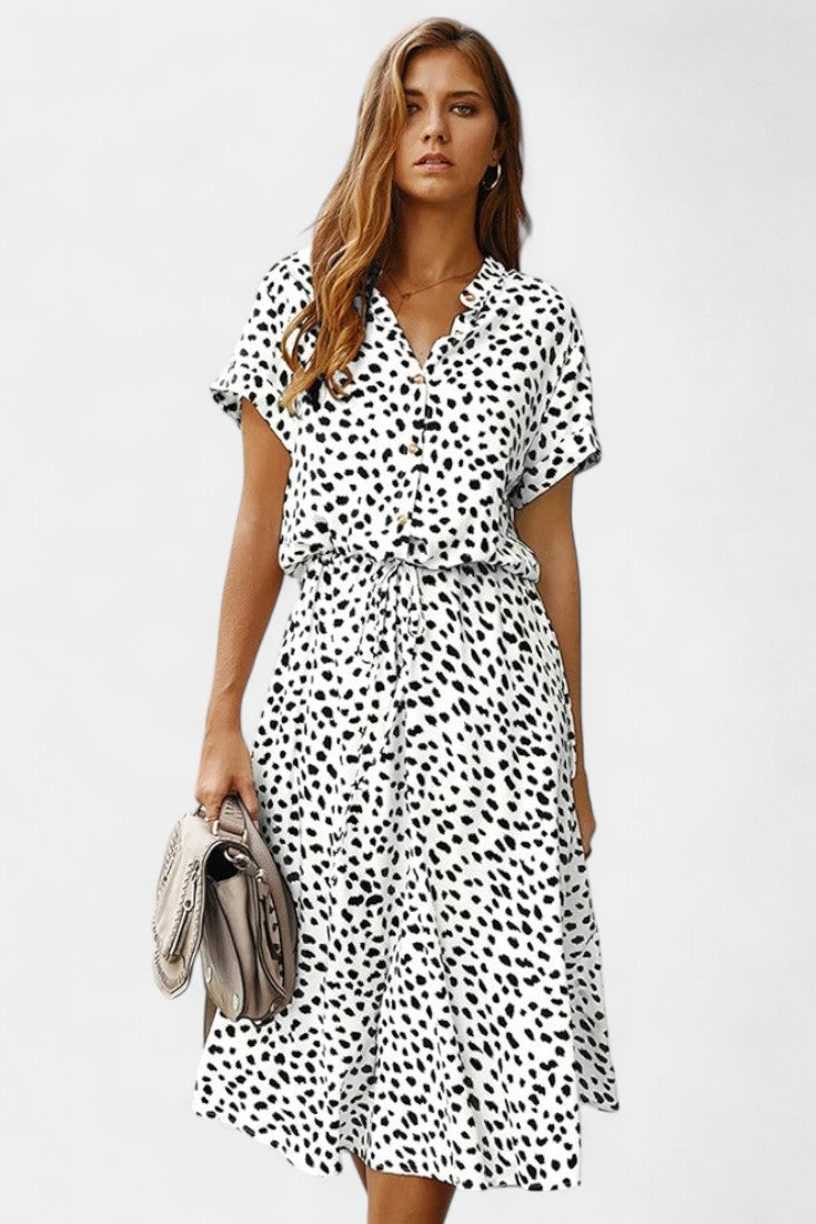 Rovena Polka Dot Shirt Midi Dress
